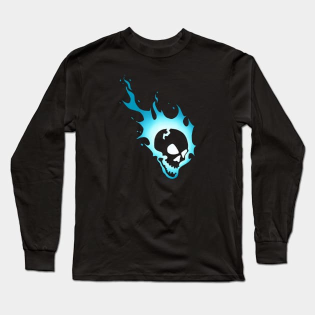 Flaming Skull Blue Long Sleeve T-Shirt by Owllee Designs